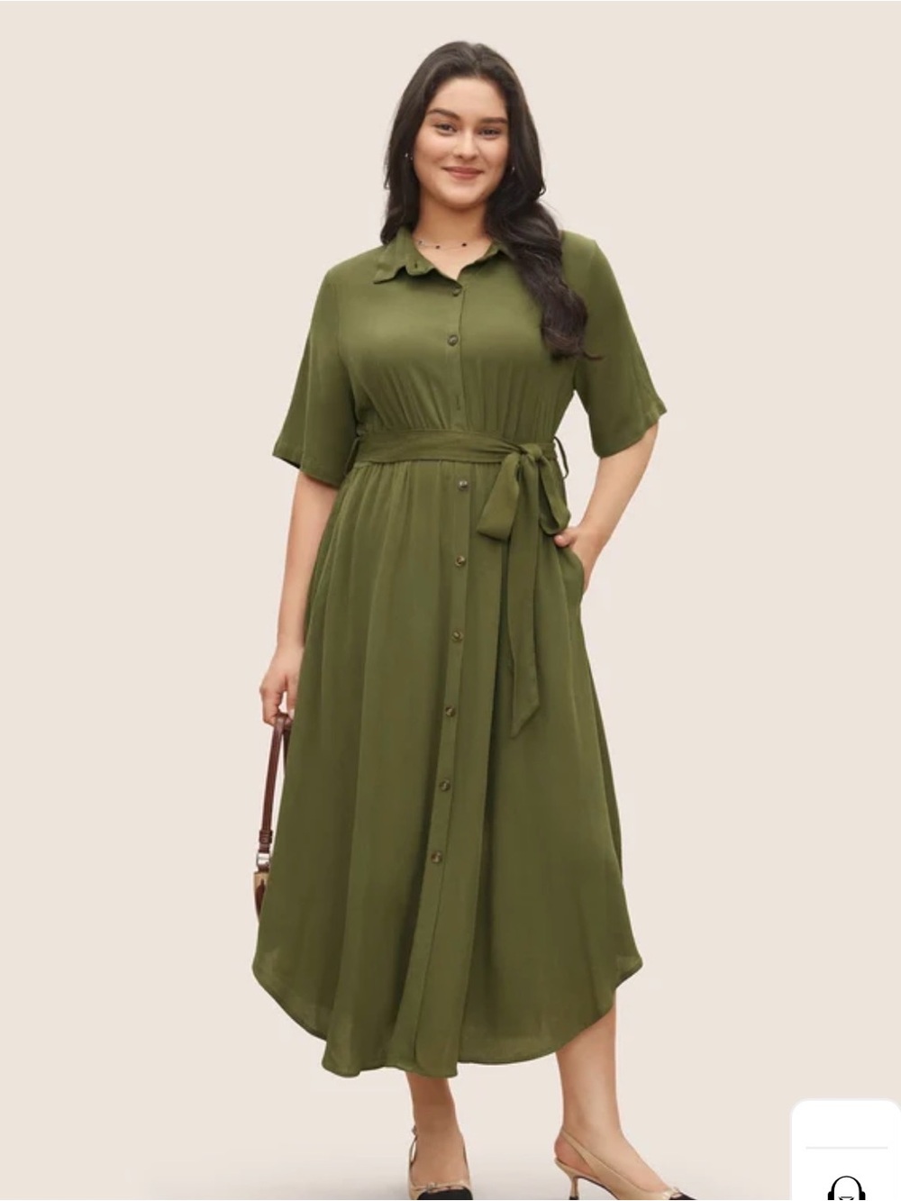 NWT BloomChic Olive Green Button-Front Maxi Shirt Dress